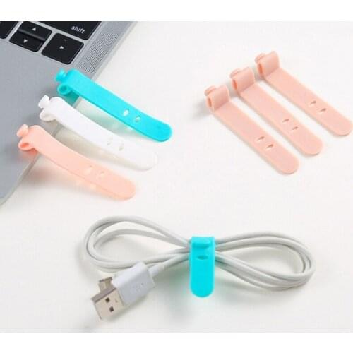 4 Pcs Silicone Data Wire Cable Organizer Reusable Tie 2 Holes Beam Line Cord Winder USB Cable Holder For Home Office