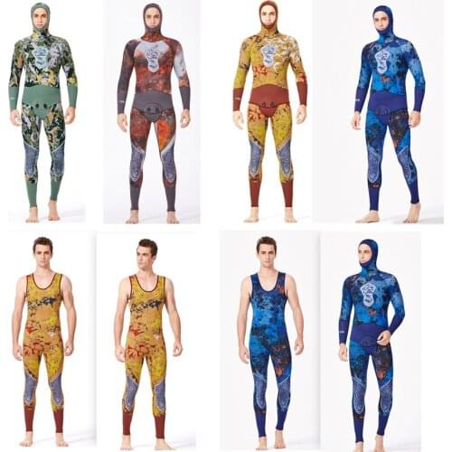 5MM Two-piece Diving Suit Long Sleeve Full Body Warmth Sunblock Surf Wetsuit with Headgear Mens Sportswear