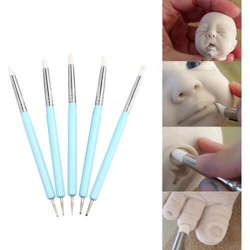 5pcs/set Double-ended Dotting Set Nail Art Embossing Pottery Tools Craft Art Silicone Brushes Pottery Clay Tool