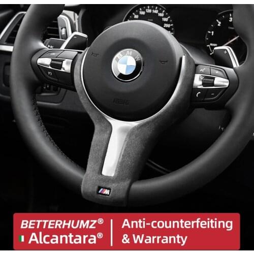 BetterHumz Alcantara For BMW F20 F21 F30 F32 F34 E84 1 2 3 4 Series Thong Car Steering Wheel Cover Trip Sticker Carbon Fiber