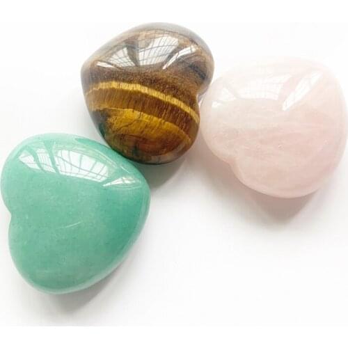 Big Pink Quartz Stone Heart Pendant Tiger Eye Aventurine Diy Jewelry Love Puffy Heart Shaped Crystal Necklace Accessories 1pc