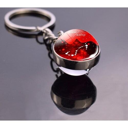 Zodiac Sign Glass Ball Keychain for Men Women 12 Constellations Scorpio Key Ring Charm Couple Jewelry Birthday Gift