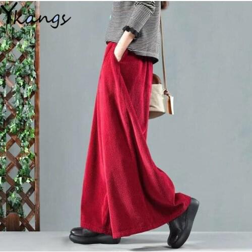 Oversize Elastic High Waist Baggy Corduroy Pants Women Straight Aesthetic Streetwear Wide Pants Harajuku Korean Trousers Female
