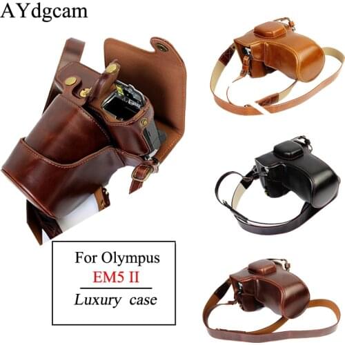 New Luxury Pu Leather Camera Case Bag Cover For Olympus EM5 II EM5 Mark II Camera With Strap Open Battery Design