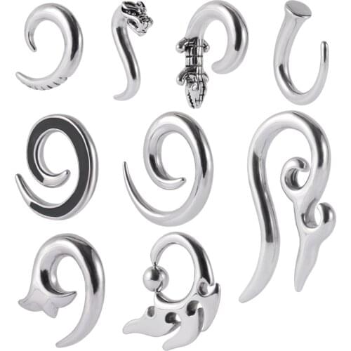 CHUANCI 1Pair stainless steel Cool Heavy Ear Weights Horn/Crocodile Shape Large Ear Gauge Ear Taper Tunnel Piercing Jewelry