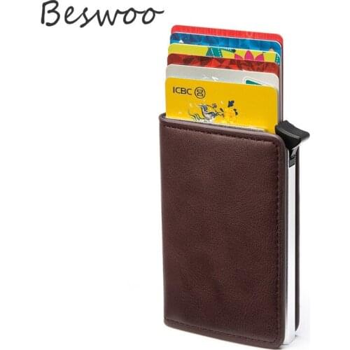 Mens Card Holder Aluminum Alloy RFID Bank Card Bag PU Retro Business Women Wallet Purses Luxury Designer Card Organizer Purses