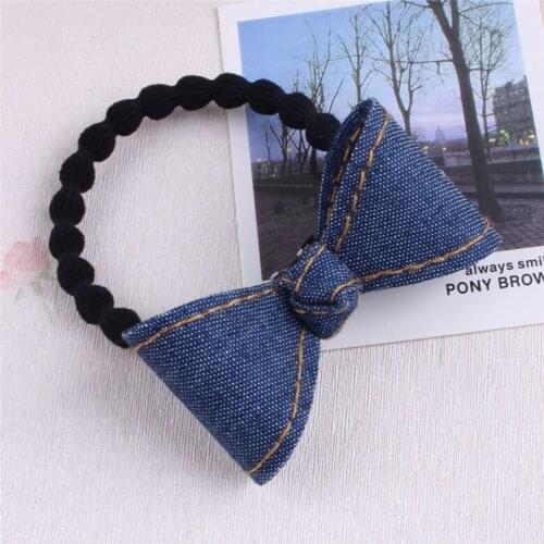 Korean Version Denim Bowknot Children Hair Ropes Elastic Rubber Hair Band Girls Hair Accessories Baby Headwear Kids Headdress