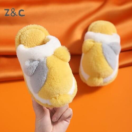 Childrens Cotton Slippers Cartoon Cute Girls Indoor Antiskid Wool Shoes Boys Girls Slippers Home Winter Warm Baby Shoes 2020