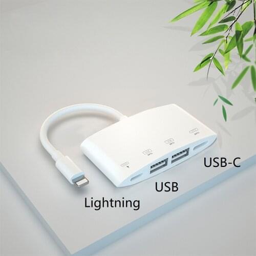 Lightning to Dual USB + Type-C Hub For iPhone 11 Pro Max New SE Data Sync File Photo OTG Camera Kit iPad Air Flash Drive Documen