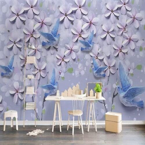 European Style 3D Emboss Flowers Birds Photo Wallpapers For Walls Living Room TV Sofa Wall Home Decor 3D Large Murals Wall Cloth