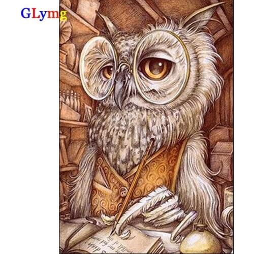 Glymg Needlework Diy Diamond Embroidery Owl Learned Scholar Cartoon Animal Diamond Painting Cross Stitch Full Round Home Decor