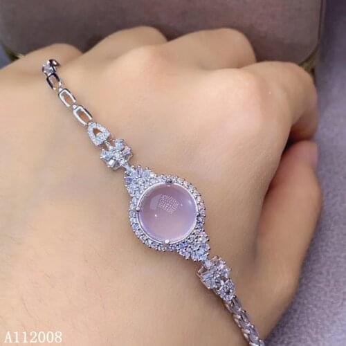 KJJEAXCMY fine jewelry 925 sterling silver inlaid natural Rose Quartz bracelet luxury female bracelet support testing