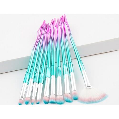 10pcs Unicorn makeup Brushes Rose Gold Mermaid Brush Eye Shadow Foundation Eyebrow Makeup Brushes Fishtail Brush Comestic Tool