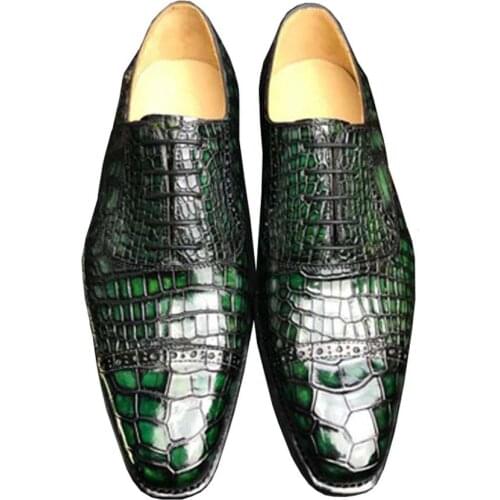 Chue crocodile leather import crocodile shoes male fashion business manual Brush color Leather soles Men shoes