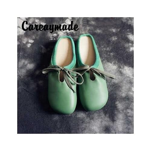 Careaymade-Summer new Handmade Genuine Leather Womens Shoes,Vintage Artistic Full-Grain Leather leisure flat Slipper,3 colors