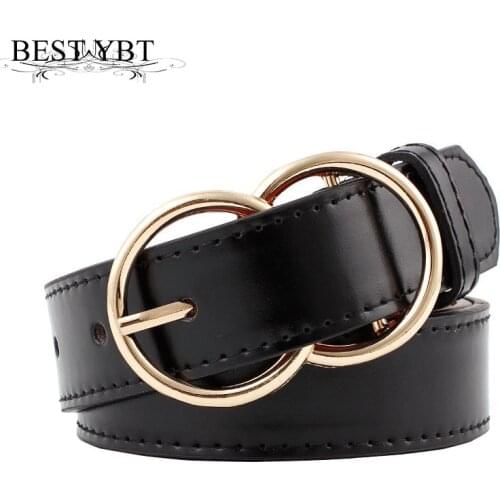 Best YBT Women Belt Imitation Leather Alloy double-ring Pin Buckle Belt Fashion Trendy Jeans Decoration Hot Sale Women Belt