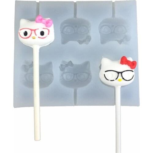 Cute kitty lollipop silicone mold chocolate fudge flip candy mold insert kitchen utensils decoration