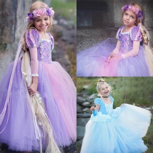 Fancy Purple Long Gown Kids Dresses for Girls Halloween Carnival Princess Costume Wedding Ceremony Flower Girls Sofia Dress up