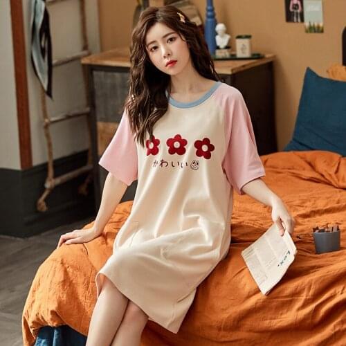 SLPBELY Women Nightdress Nightgown Lovely Summer Cute Cartoon Sweet Short Sleeve Girl Sleepwear Homewear Ruffle Nighgskrit
