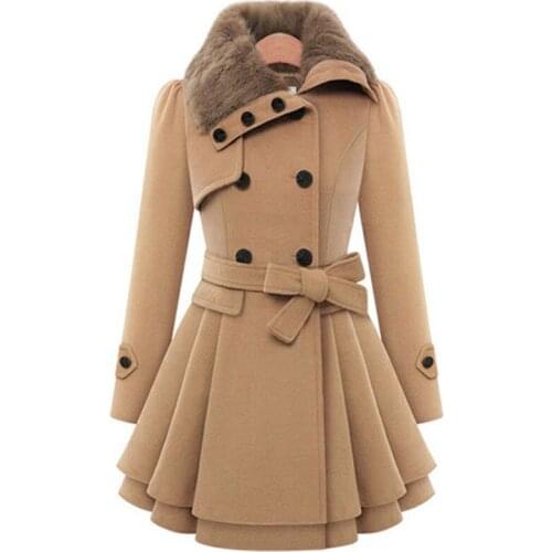 New European and American womens slim long double-breasted woolen coat windbreaker female winter coat women