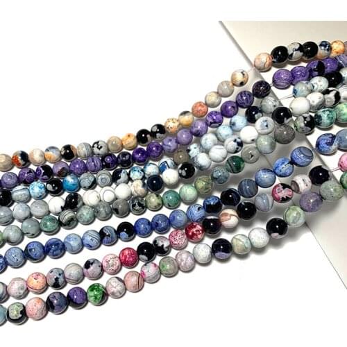 New Fire Agates Natural Round Stone Beads White Purple Blue For Jewelry Making Diy Bracelet Necklace Handmade 6/8/10MM 15