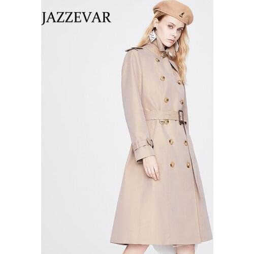 JAZZEVAR Autumn new windbreaker womens 2021 long windbreaker popular self-cultivation temperament solid color jacket