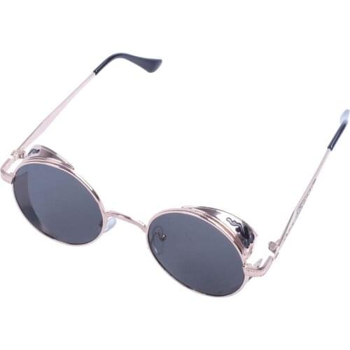 Steam Punk Round Metal Sunglasses Retro Vintage Glasses(Gold-frame Black)