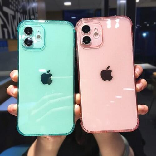Transparent Silicone Phone Case For iPhone 12 Pro Max 11 Pro Max 7 8 Plus 12 Mini X XR XS Max SE 2020 Lens Protection Back Cover