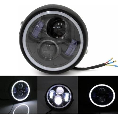 Retro 6.5 LED Motorcycle Headlight Bracket Ring Angel Hi & Lo Beam Bulb