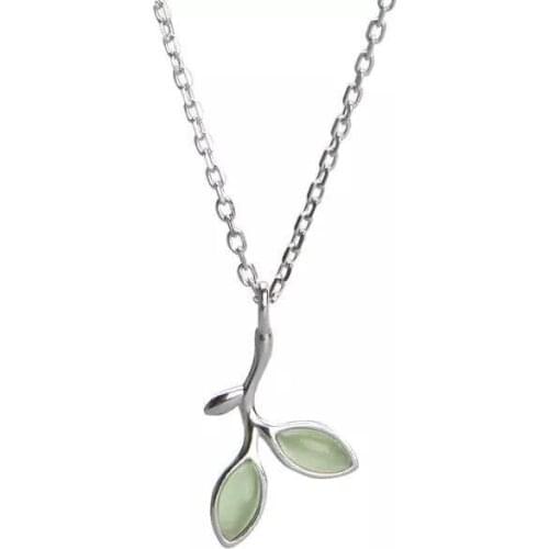 Luxury Trendy Silver Color Opal Leaf Necklaces Pendants For Women Long Chain Choker Necklace Collares Collar 2019