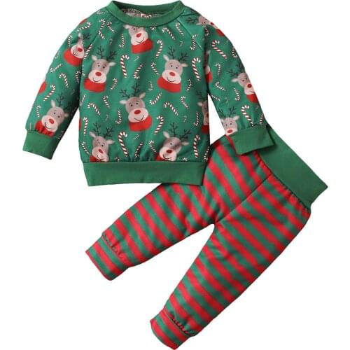 Christmas Baby Girl Clothes Set Newborn Girls Outfit Cute Reindeer Printed Top + Stripe Pants New Born Fashion Clothing