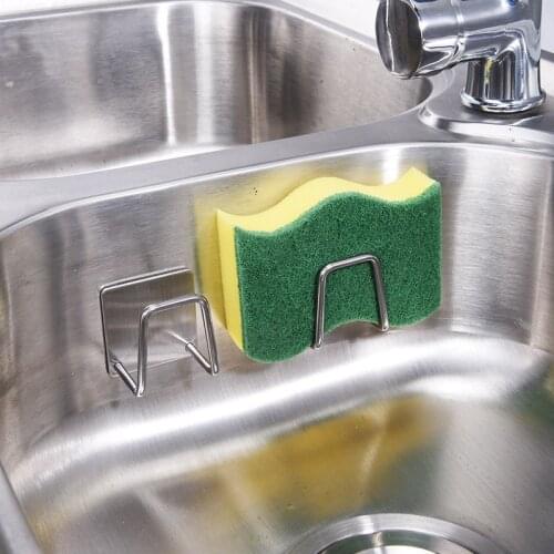 1pcs Kitchen Sponges Holder Self Adhesive Stainless Steel Drain Drying Rack Kitchen Sink Accessories