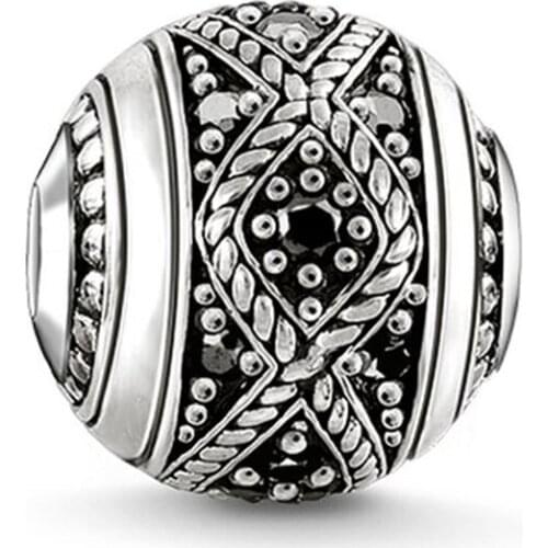 925 Sterling Silver Black Zirconia Wave Stripe Bead, Most Fashion Beads for Jewelry Making Fit Necklace Bracelet for Women Men