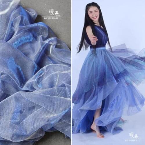 Blue Fluorescent Mesh Tulle Lace Fabric DIY Sewing see-through Skirt Dress scarf veil Wedding Party Decor designer fabric