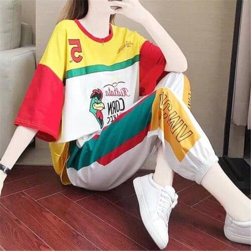 Sports Suit Womens Fashion 2020 Summer New Loose Streetwear Two-piece Set Casual Wear Women Sweat Suit Set Tops And Blouses
