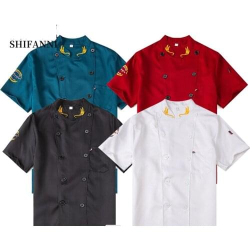 Chef Uniforms Short Sleeve Men Hotel and Catering Work Clothes Chef Coat Waitress Unisex Restaurant Uniform