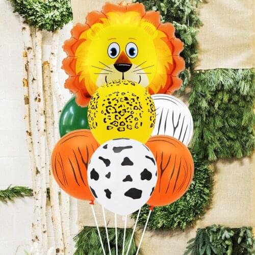 Carton Animals Lion Orange 9 Pcs Sets Leopard Zebra Pattern Child Boys Toys Baby Shower Decor 12 Inch Foil Ballons Golobs
