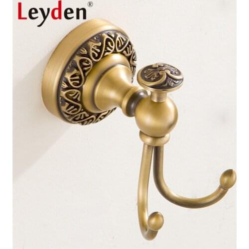 Leyden High Quality Luxury Clothes Hook Wall Mounted Antique Brass Retro Towel Robe Hook Vintage Coat Hooks Bathroom Accessories