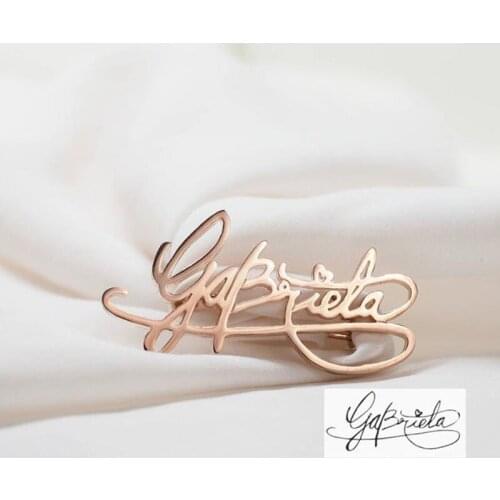 Customize Handwritten Signature Brooch For Women Men Rose Gold Stainless Steel Any Name Any Font Brooch party Jewelry gift