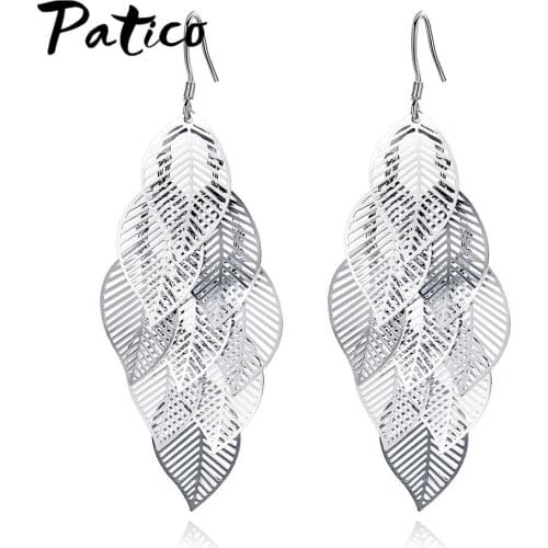 New Statement 925 Sterling Silver Big Leaf Earring For Women Metal Boho Jewelry Piercing Ring Hollow Brincos Wholesale