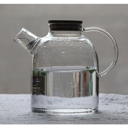 1PC Glass Kettle Water Jug Heat Resistant Flower Teapot With Bamboo Lid Stainless Steel Filter Juice Container JM 1007