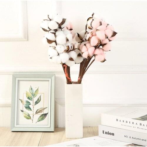 10pcs Dried Cotton Flowers Artificial Plants Floral Branch for Wedding Party Decoration Fake Flowers Home Artificial Decor