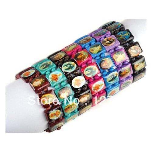 100PCS/lot Children mix Saints Religion rosary wooden bracelet Free Shipping