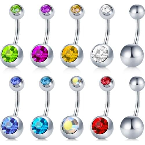 14G 1pc Belly Button Rings Surgical Steel CZ Inlaid Ball for Women Girls Navel Short Rings Body Piercing 6mm 8mm 10mm