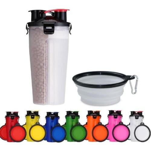 2 In 1 Plastic Foldable Food Cup Bowel Pet Outdoor Kettle Multi Function Portable Pet Water Cups With Bowls