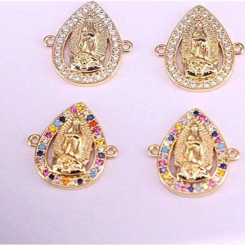 20Pcs Religion cz connector charm,cubic zirconia micro pave Virgin Jesus connector,jewelry making,fashion cz jewelry