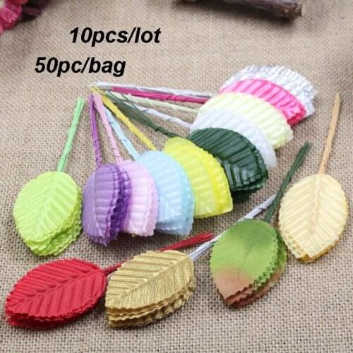50Pcs/lot 5cm Artificial Mini Simulated leaves Silk leaf Wedding Decoration Home Garden Tree Decoration Fake Sticky Leaf