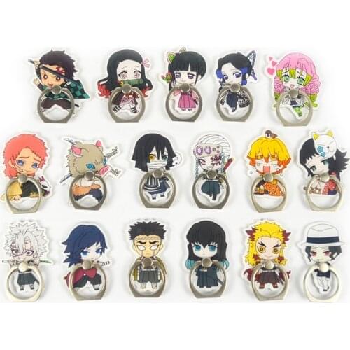 Anime Demon Slayer: Kimetsu No Yaiba Phone Holder Kamado Tanjirou Kawaii Fun Phone Stand Acrylic Mobile Phone Finger Ring Holder