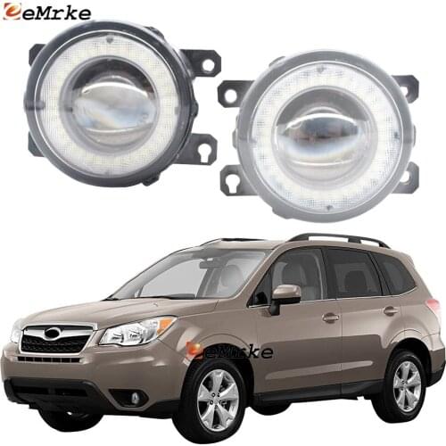EEMRKE 2 Pieces Car Lens LED Fog Lights Assembly for Subaru Forester XC 2014 2015 2016 Angel Eye DRL Daytime Runinng Light