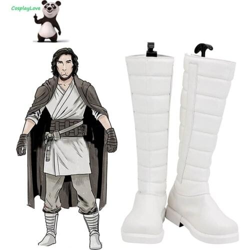 Movie SW Ben Solo White Shoes Cosplay Long Boots Leather Custom Made For Halloween Christmas